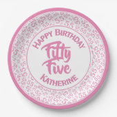 55th Birthday Cool Number Pattern Pink/White Papieren Bordje (Voorkant)