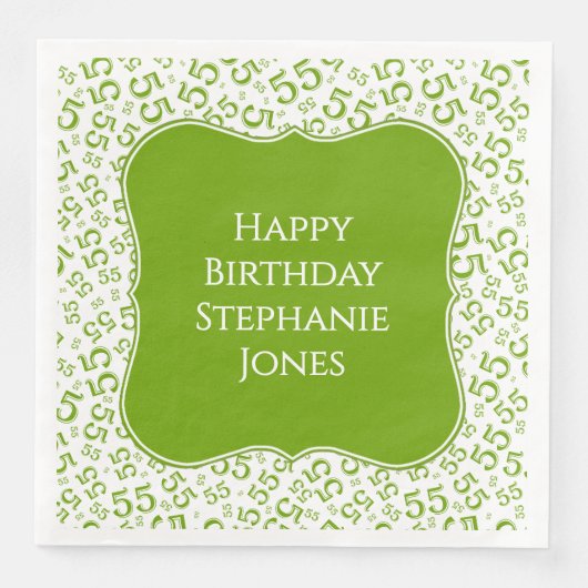 55th Birthday Green/White Bracket Number Pattern Servet (Voorkant)