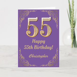 55th Birthday Paars and Gold Glitter Lijst Kaart