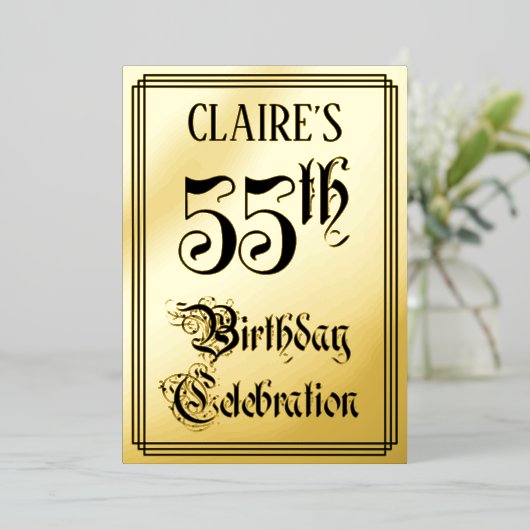 55th Birthday Party — Elegant Script + aangepaste  Folie Uitnodiging (Staand Voorkant)