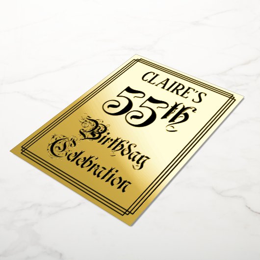 55th Birthday Party — Elegant Script + aangepaste  Folie Uitnodiging (Gedraaid)