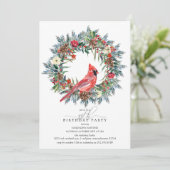 55th Birthday Party Red Cardinal Winter Wreath Kaart (Staand voorkant)