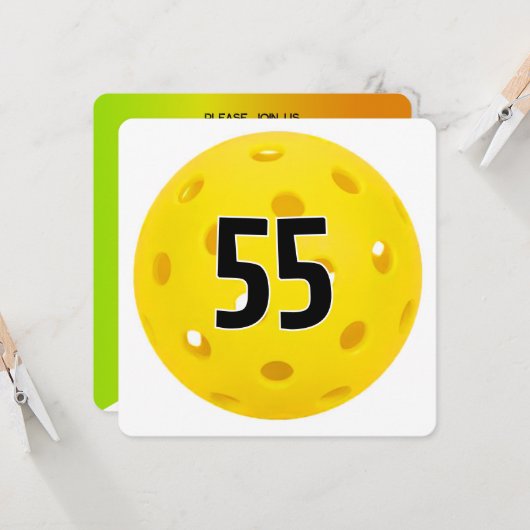 55th Birthday Pickleball Party Kaart (Voorkant / Achterkant in situ)