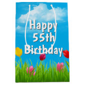 55th Birthday Tulips Medium Gift Bag Medium Cadeauzakje (Voorkant)