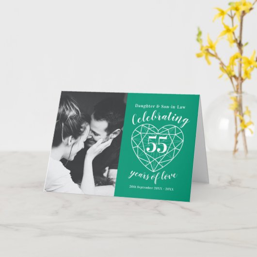 55th Bruiloft Jubileum smaragd groen hart Kaart (Gele Bloem)
