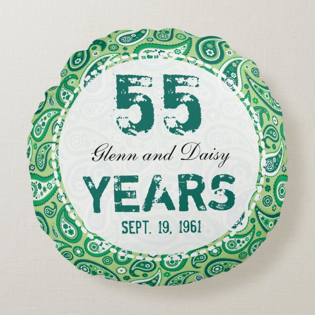 55th Emerald Wedding Jubileum Paisley Pattern Rond Kussen (Voorkant)