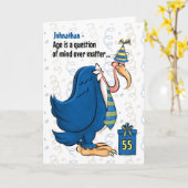 55th Funny Birthday Blue Buzzard met Name Kaart (Gele Bloem)