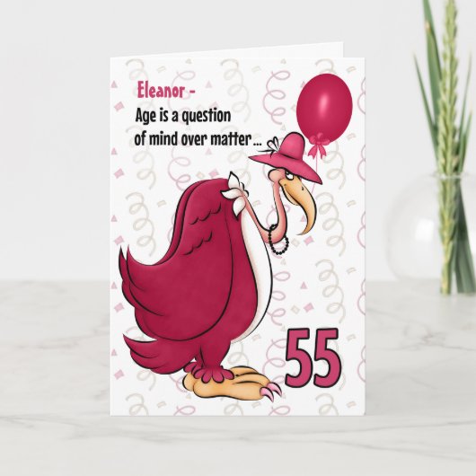 55th Funny Birthday Pink Buzzard met Name Kaart (Voorkant)