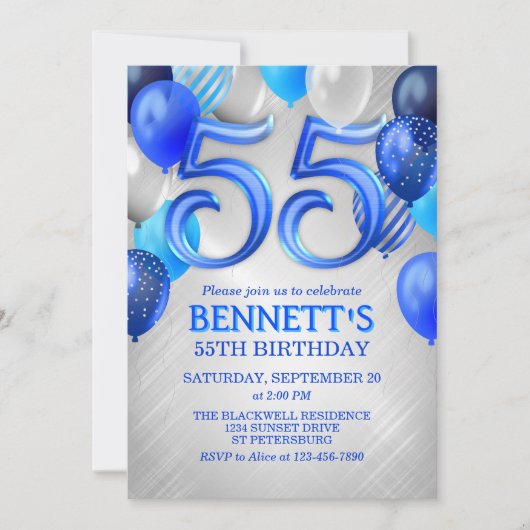 55th Mens Blue Anniversaire Invitation (Devant)