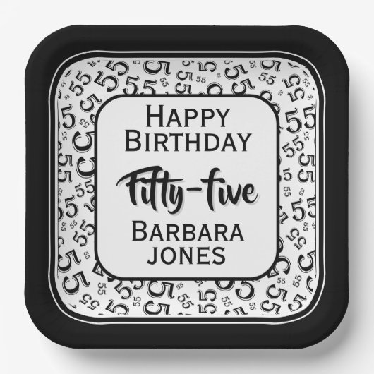 55th Party Random Number Pattern Black/White Papieren Bordje (Voorkant)