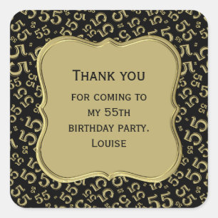 55th Verjaardag Gold/Black Party Theme - Dank u Vierkante Sticker