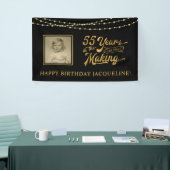 55th Verjaardag Zwart en Goud String Lights Foto Spandoek (Beurs)