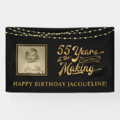 55th Verjaardag Zwart en Goud String Lights Foto Spandoek (Horizontaal)