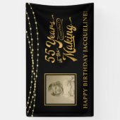 55th Verjaardag Zwart en Goud String Lights Foto Spandoek (Verticaal)