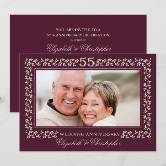 55th Wedding Jubileum Plum Bronze Foto Kaart (Voorkant / Achterkant)