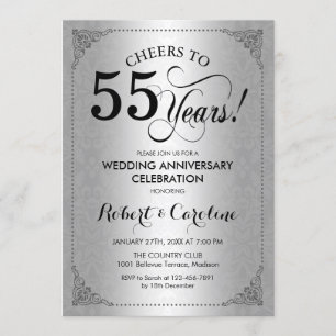 55th Wedding Jubileum - Silver Black Damask Kaart