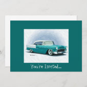 '56 Chevy - Invitations personnalisables Turquoise (Devant / Derrière)