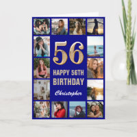 56e Happy Birthday Navy Blue & Gold Photo Collage