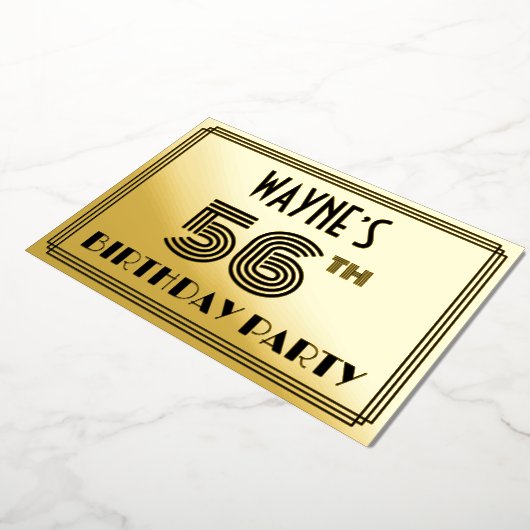 56e verjaardag — Art Deco Style "56" en naam Folie Uitnodiging (Gedraaid)