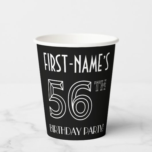 56e verjaardag: Art Deco Style + aangepaste naam Papieren Bekers (Achterkant)