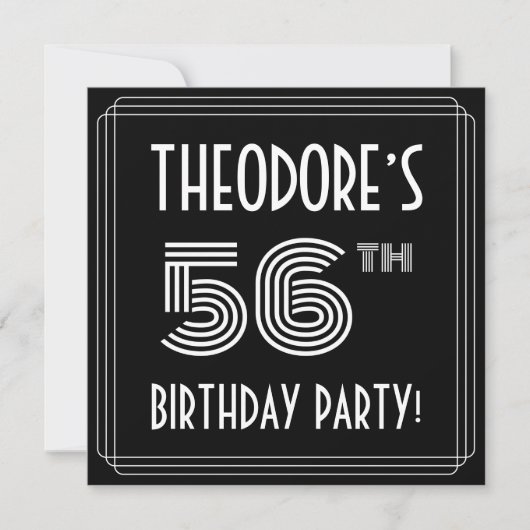 56e verjaardag: Art Deco Style met aangepaste naam Kaart (Voorkant)