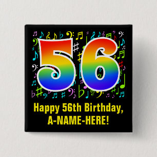 56e verjaardag: Colorful Music Symbols, Rainbow 56 Vierkante Button 5,1 Cm