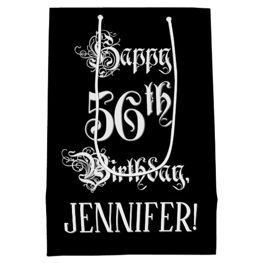 56e verjaardag: Fancy, elegant script + aangepaste Medium Cadeauzakje (Achterkant)