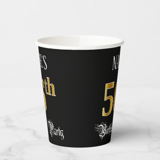 56e verjaardag — Fancy script, Faux Gold look Papieren Bekers (Links)