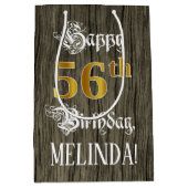 56e verjaardag: Faux Gold look & Faux Wood Pattern Medium Cadeauzakje (Voorkant)