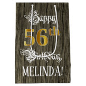 56e verjaardag: Faux Gold look & Faux Wood Pattern Medium Cadeauzakje (Achterkant)