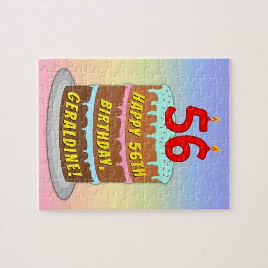 56e verjaardag: Fun Cake and Candles + Custom Name Legpuzzel (Horizontaal)