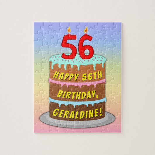 56e verjaardag: Fun Cake and Candles + Custom Name Legpuzzel (Verticaal)