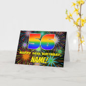 56e verjaardag: Fun, kleurrijk gevuurwerk Kaart (Gele Bloem)