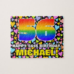 56e verjaardag — Fun, liefhebbende hartvormen + "5 Legpuzzel