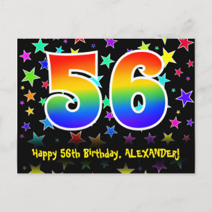 56e Verjaardag: Fun Sterren Patroon, Regenboog 56, Briefkaart