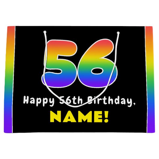 56e verjaardag: kleurrijke regenboog # 56, Naam va Groot Cadeauzakje (Voorkant)