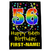 56e verjaardag: Kleurrijke Sterren Patroon & Regen Medium Cadeauzakje (Voorkant)