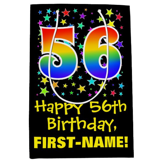 56e verjaardag: Kleurrijke Sterren Patroon & Regen Medium Cadeauzakje (Voorkant)