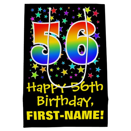 56e verjaardag: Kleurrijke Sterren Patroon & Regen Medium Cadeauzakje (Achterkant)