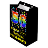 56e verjaardag: Kleurrijke Sterren Patroon & Regen Medium Cadeauzakje (Achterkant Gekanteld)