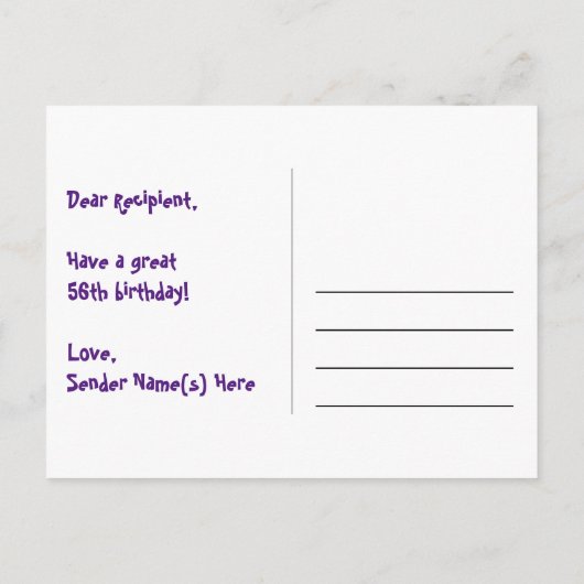 56e verjaardag – leuk vuurwerkpatroon + regenboog briefkaart (Achterkant)