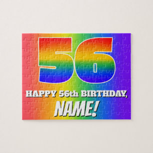 56e verjaardag — Meerkleurig regenboogpatroon "56" Legpuzzel