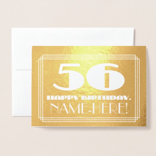 56e verjaardag: naam + Art Deco geïnspireerd look Folie Kaarten (Voorkant met envelop)