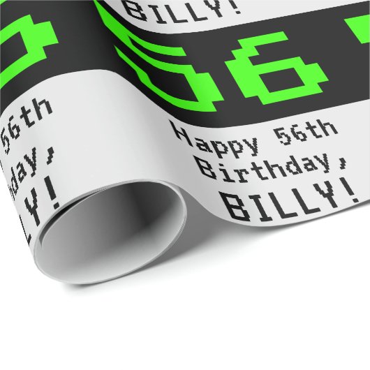 56e verjaardag - Nerdy / Geeky Style "56" en naam Cadeaupapier (Rol Hoek)