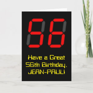 56e verjaardag: Red Digital Clock Style "56" + naa Kaart