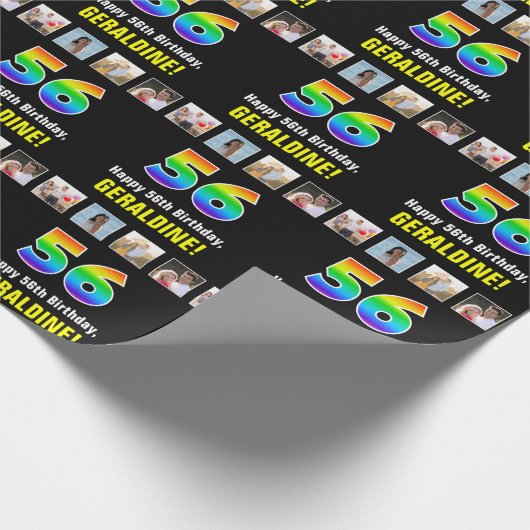 56e verjaardag: Regenboog "56"; Aangepaste foto's Cadeaupapier (Hoek)