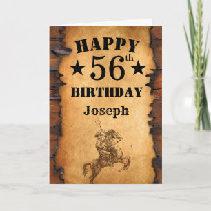 56e verjaardag Rustic Country Western Cowboy Horse Kaart