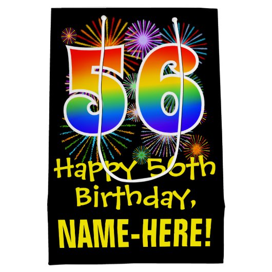 56e verjaardag: Vuurwapenpatroon en regenboog 56 Medium Cadeauzakje (Achterkant)