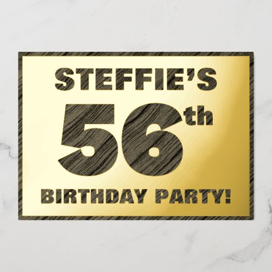 56e Verjaardagsfeest — Koutige, Nep Houtnerf Tekst Folie Uitnodiging (Voorkant)