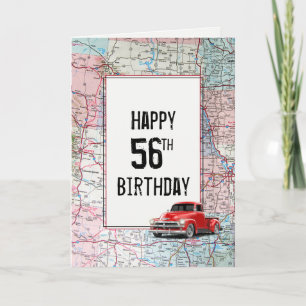 56ste verjaardag Rode Retro Truck op kaart